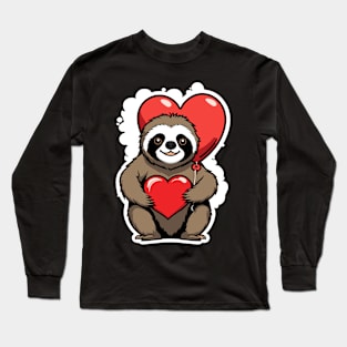 Sloth Heart Balloon - Valentines Day Long Sleeve T-Shirt